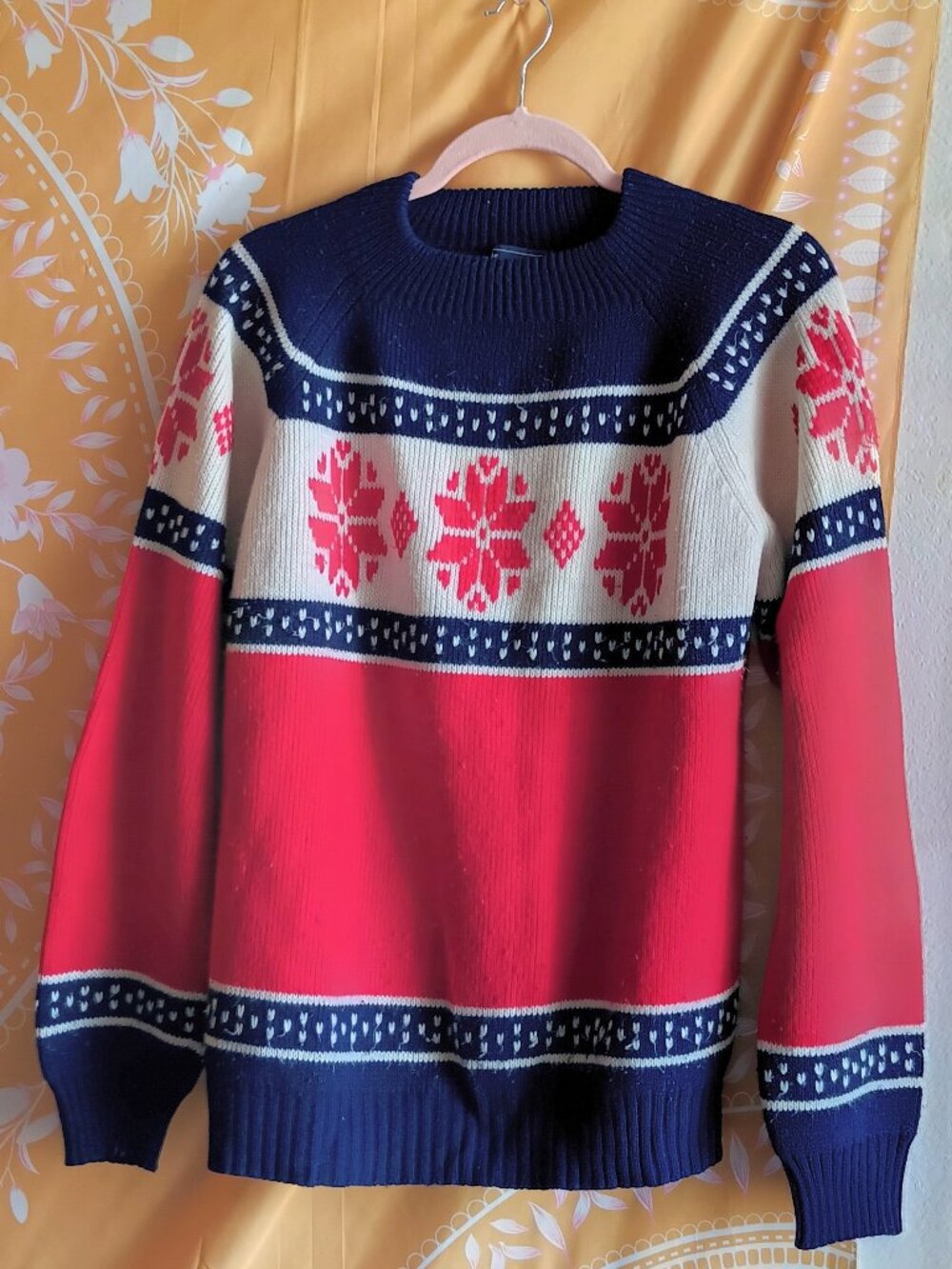 Vintage 70s JCPenney The Men's Shop Nordic Ski Sweater XL Red White Blue